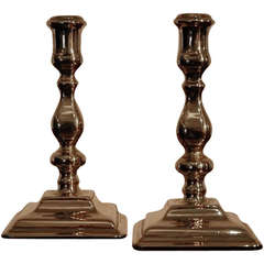 Pair of Queen Anne Period Brass Candlesticks