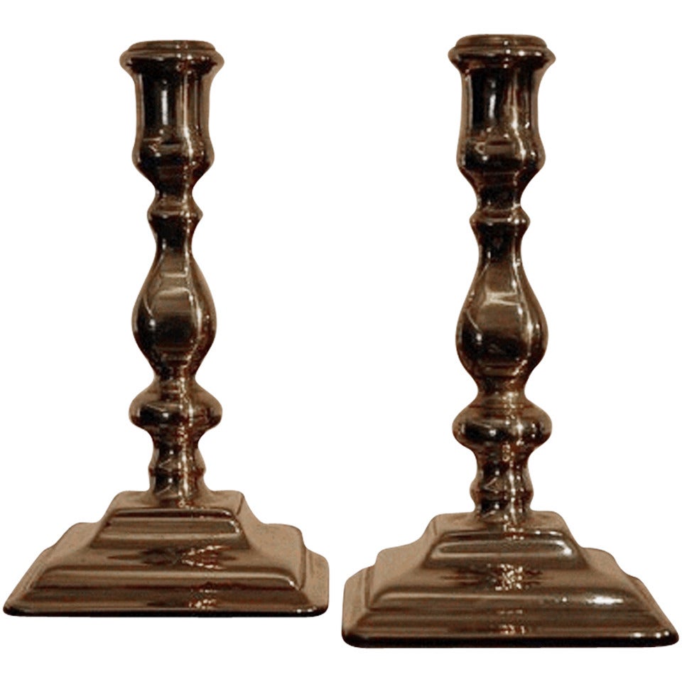 Pair of Queen Anne Period Brass Candlesticks For Sale