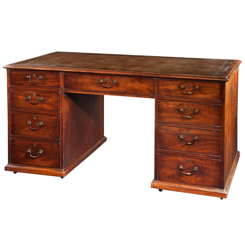 George II Period Mahogany Pedestal Desk with Cellaret Drawer For Sale