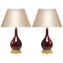 Pair of Copper Red-Glazed Porcelain Lamps with Gilt Bronze Bases 8