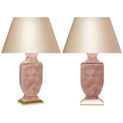 Pair of Carved Rock Crystal Rose Quartz Lamps 