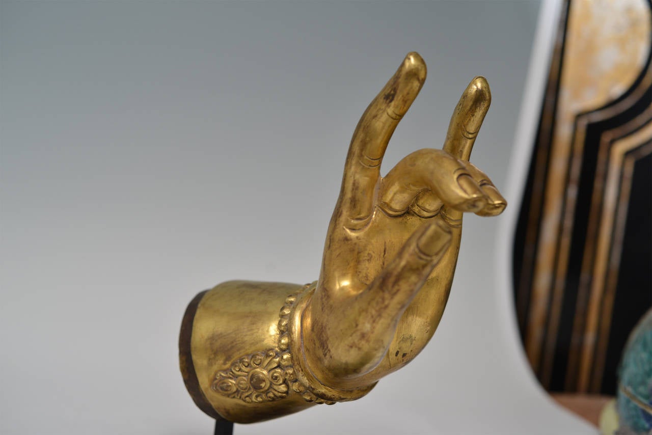 Group of Two Fine Cast Gilt Bronze Buddha Hands, 19th Century In Fair Condition In New York, NY