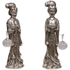 A Pair Of Repousse Court Ladys, Circa 1930