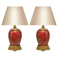 Pair of Ormolu-Mounted Red Porcelain Lamps 6