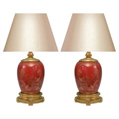 Pair of Ormolu-Mounted Red Porcelain Lamps