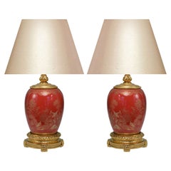 Pair of Ormolu-Mounted Red Porcelain Lamps
