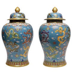 A Pair Of Cloisonne Baluster Jars With Covers