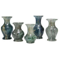 A Group Of Fine Carved Green Quartz Vases