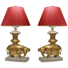 Pair of Gilt Bronze Figures of the Elephants Mounted as Lamps
