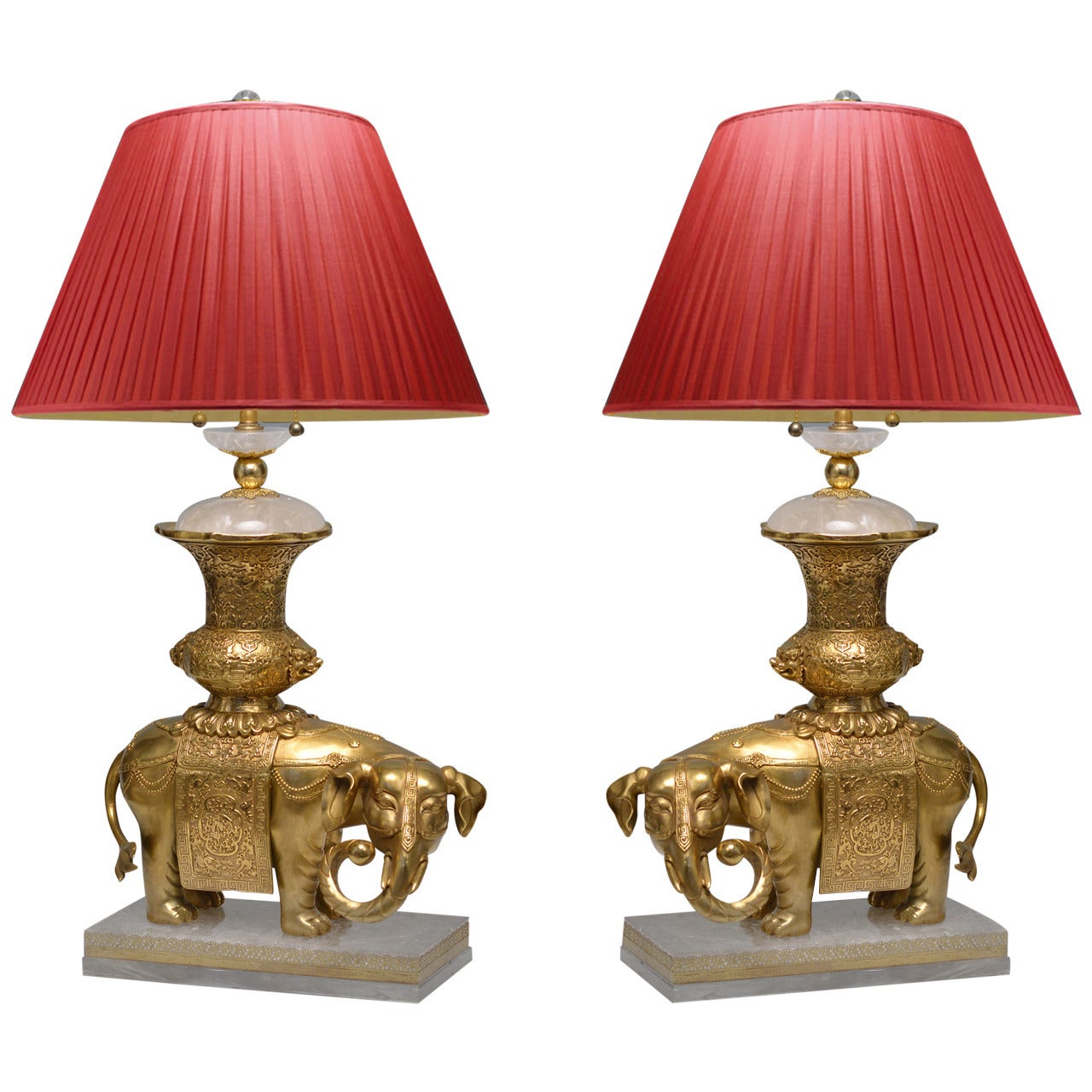 Pair of Gilt Bronze Figures of the Elephants Mounted as Lamps