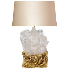 Fine Carved Rock Crystal, Quartz Guanyin Mounted as Lamp