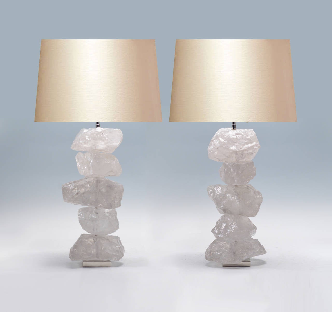 Pair of Natural Form Rock Crystal Lamps with Silvered Bases