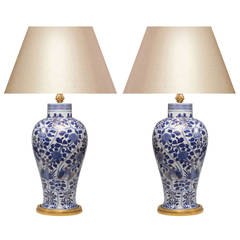 Pair of Fine Painted Blue and White Porcelain Vases Mounted as Lamps Pair of Fine Painted Blue and White Porcelain Vases Mounted as Lamps