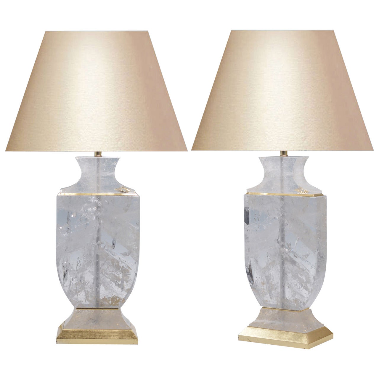 Pair of Vase Form Rock Crystal Quartz Lamps