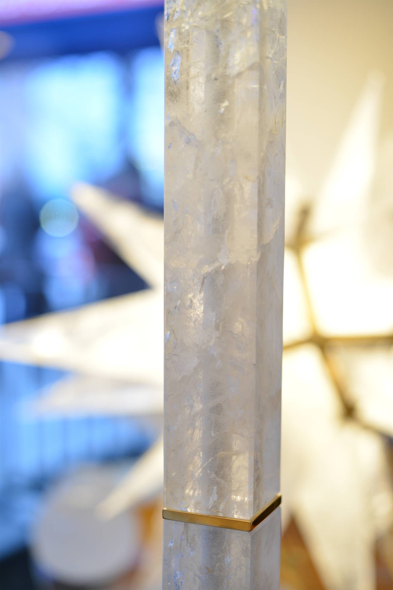 Modern Rock Crystal Quartz Floor Lamps with Gilt Base In Excellent Condition In New York, NY