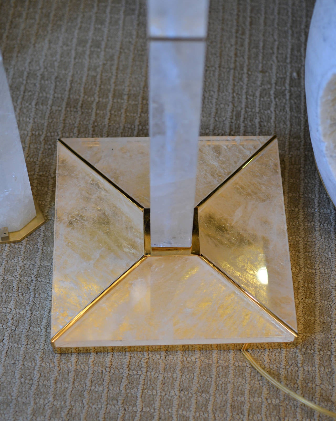 Contemporary Modern Rock Crystal Quartz Floor Lamps with Gilt Base