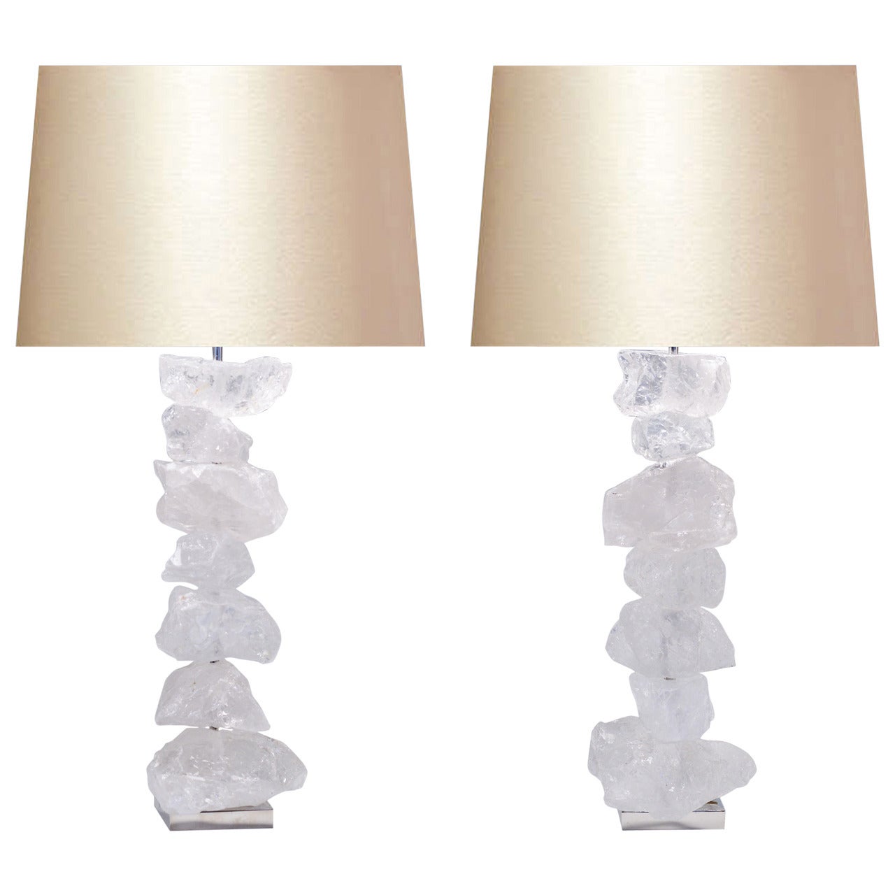 Pair of Natural Form Rock Crystal Quartz Lamps