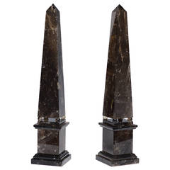 Pair of Fine Carved Dark Brown Rock Crystal Quartz Obelisks