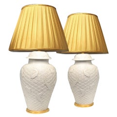A Pair Of Fine Carved Blanc-de-chine Porcelain Vases As Lamps