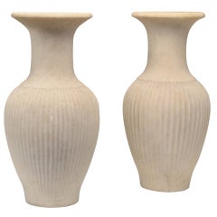 A Pair Of Fine Carved LimeStone Vases