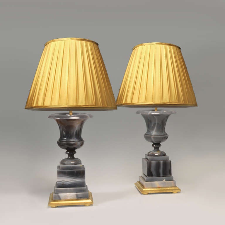 A Pair Of Fine Carved Agate Vases As Lamps