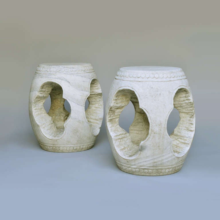 A Pair of Fine Carved Marble Stools