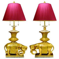 A Pair Of Gilt Bronze Figures Of The Elephants Mounted As Lamps