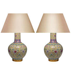 Pair of Famille Rose Porcelain Lamps 1