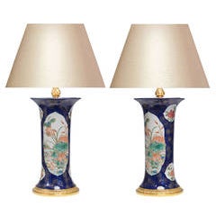 Pair of Famille Rose Blue-Ground Porcelain Lamps 4