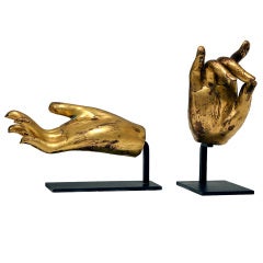 A Group Of Two Fine Cast Gilt Bronze Buddha Hands, 19th C