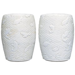 Pair of Fine Carved Blanc-de-Chine Porcelain Stools, circa 1970