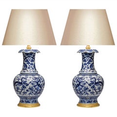 Pair of Blue and White Porcelain Lamps