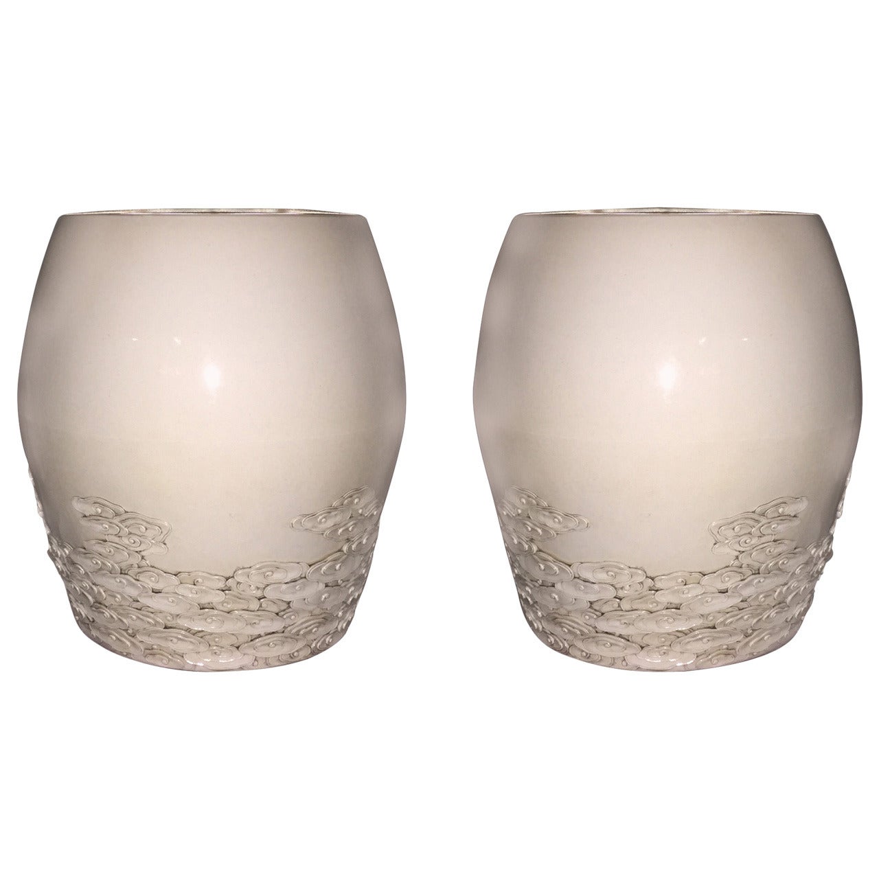 Pair of Off-White Porcelain Stools