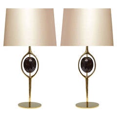 Pair of Vintage Style Dark Brown Rock Crystal Quartz Lamps
