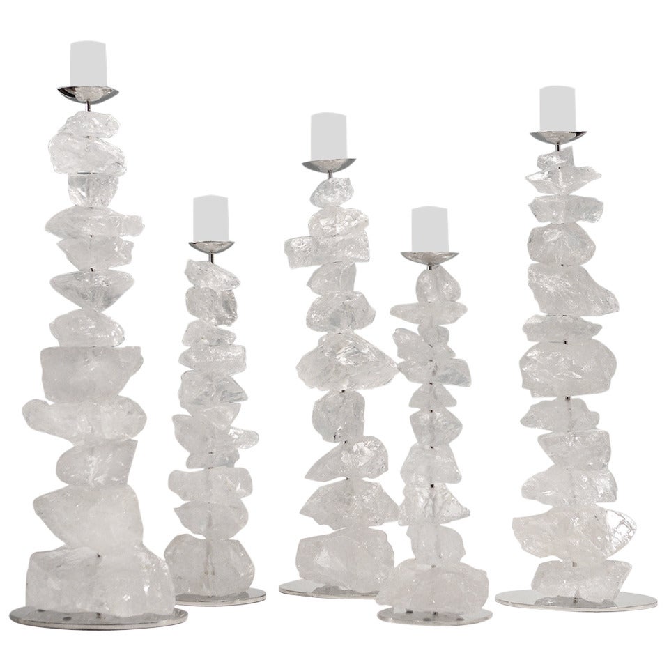 Group of Natural Rock Crystal Mounted as Candle Holders at 1stDibs