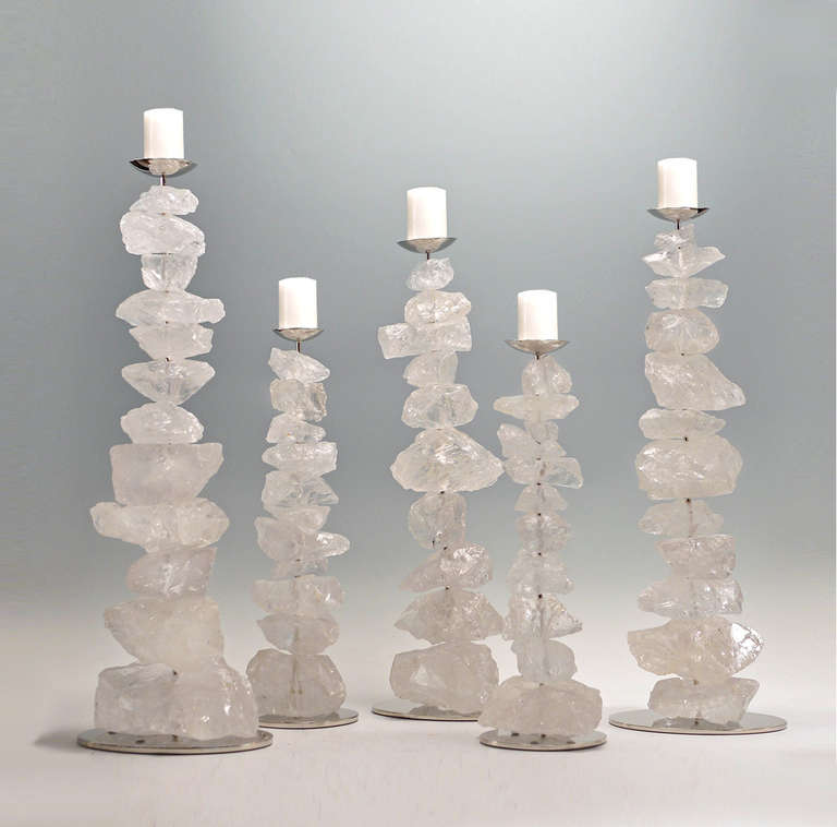 Group of Natural Rock Crystal Mounted as Candle Holders at 1stDibs