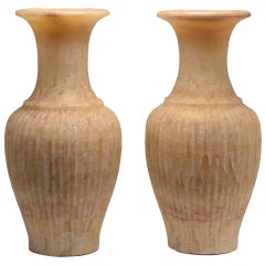 Antique Pair of Fine Carved Onyx Stone Vases