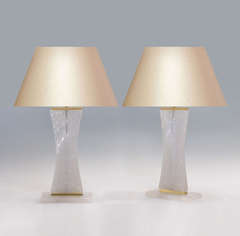 Pair of Fine Carved Curvy Form Rock Crystal Lamps