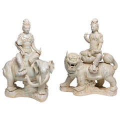 Vintage A Group Of Two Glazed Pottery Figures Of The Bodhisattva , ca 1930