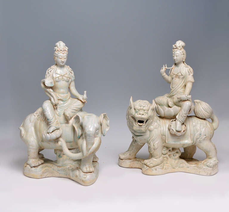 A Group Of Two Glazed Pottery Figures Of The Bodhisattva , ca 1930