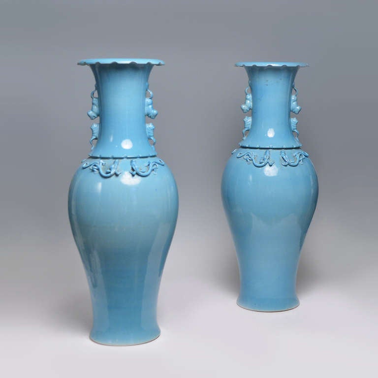 A Pair Of Turquoise Blue Porcelain Vases ca. 1920