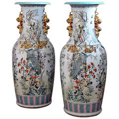 Pair of Fine Painted Large Famille Rose Porcelain Jars