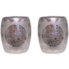 A Pair of Silvered Porcelain Stools