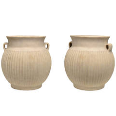 Fine Carved Limestone Jars with Handles