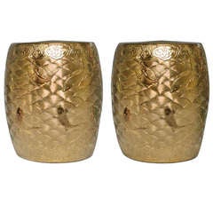 A Pair Of Fine Carved Gilt Porcelain Stools