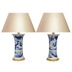 Vintage A Pair Of Blue & White Porcelain Lamps