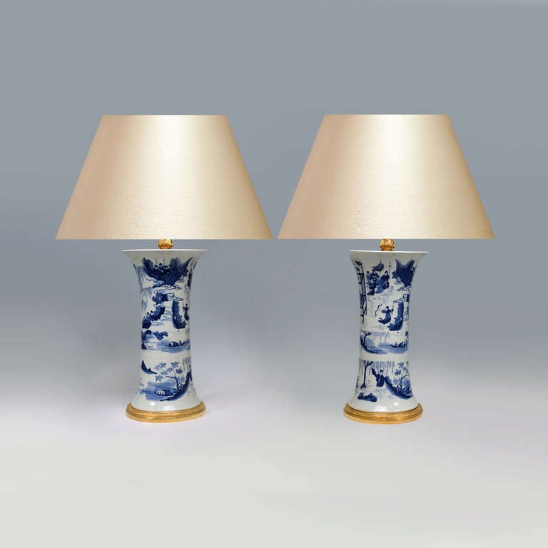 A Pair Of Blue & White Porcelain Lamps