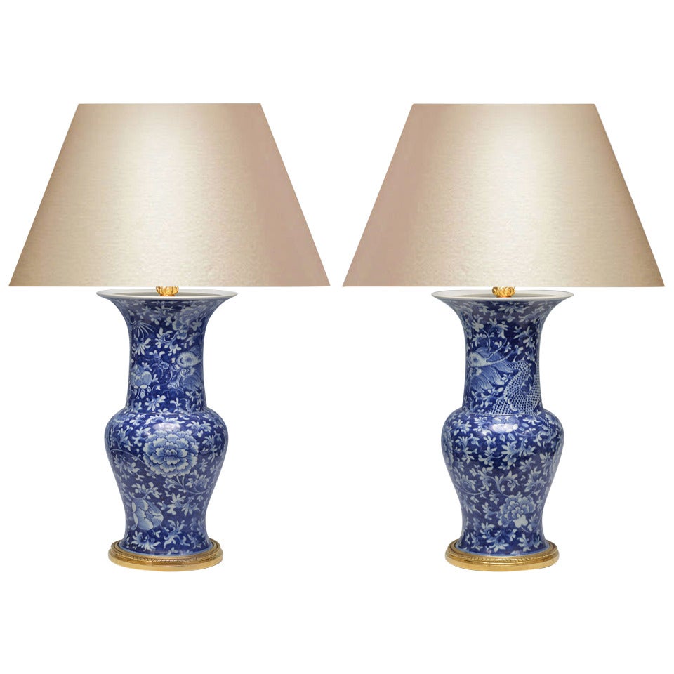 Pair of Blue and White Porcelain Lamps