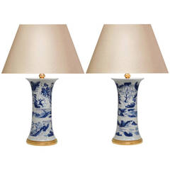 Pair of B&W Blue and White Porcelain Lamps