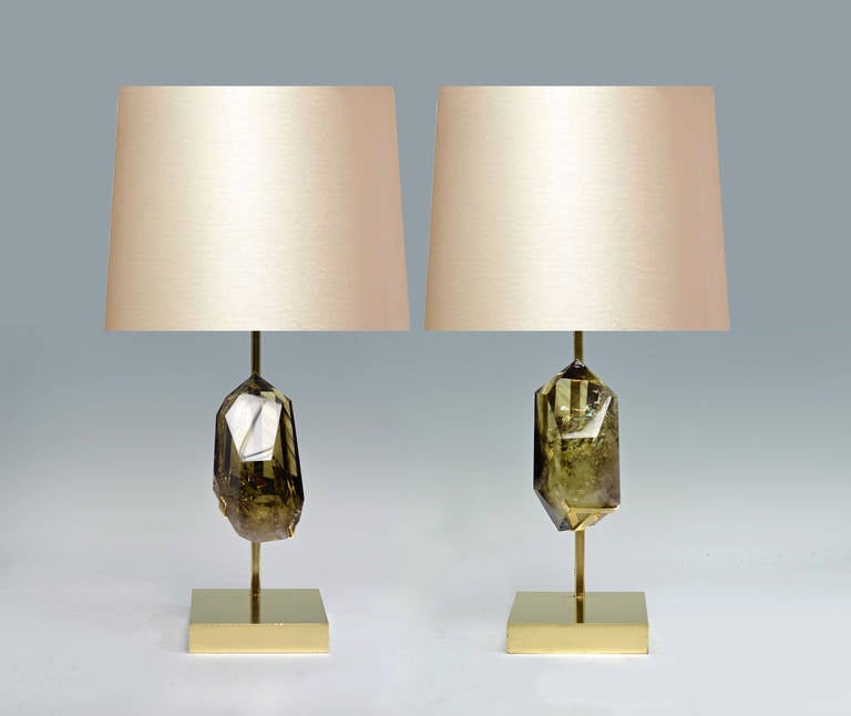 Pair of Fine Carved Diamond Topaz, Rock Crystal Quartz Lamps by Adam Fuks